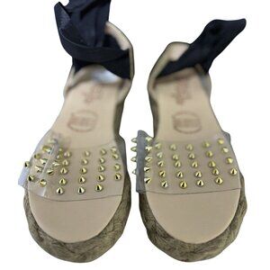 Dulce Milagro Gladiator Espadrille Sandals Size 37 Clear Studded Detail